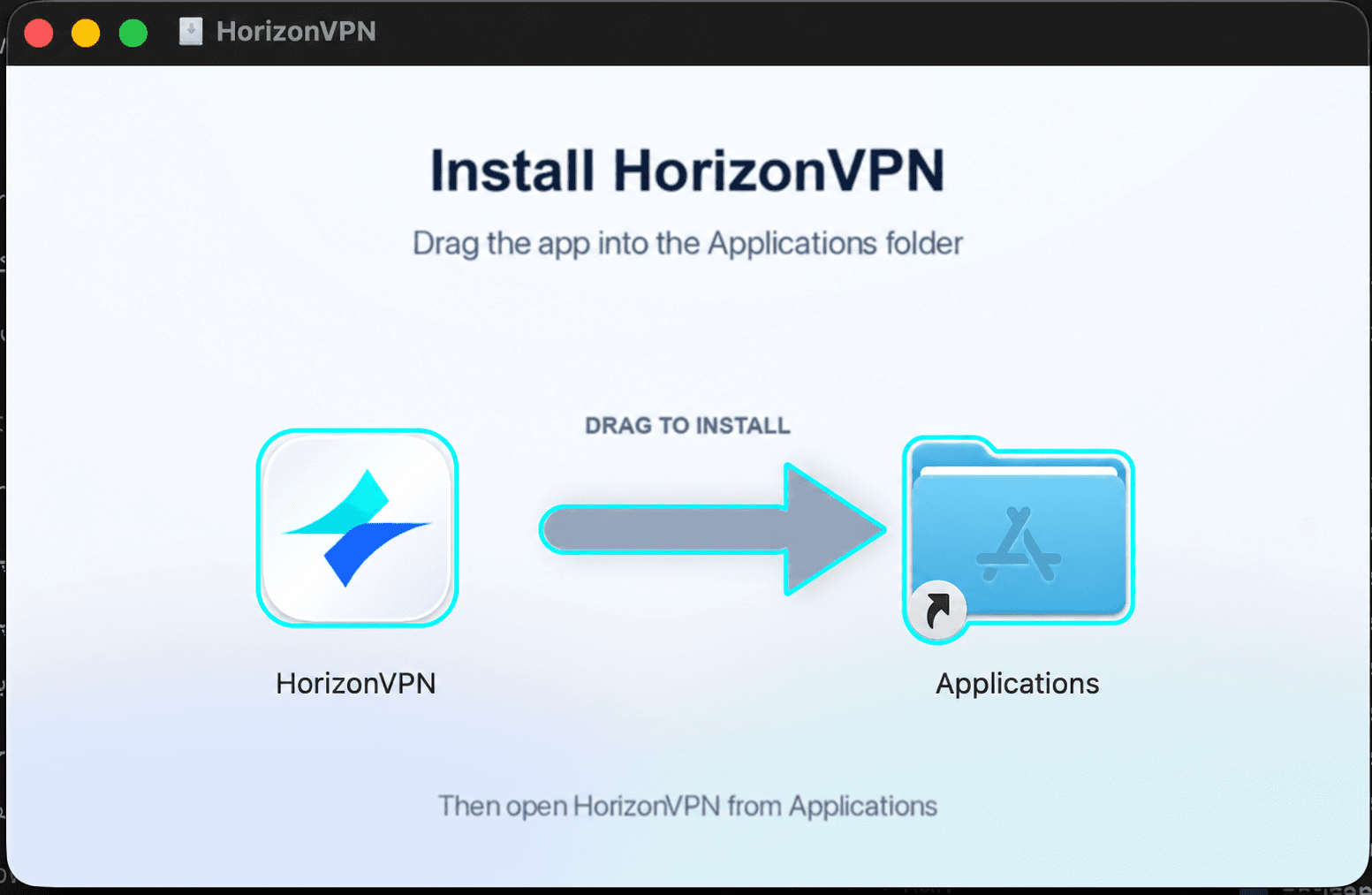 Перетащите HorizonVPN в папку «Программы».