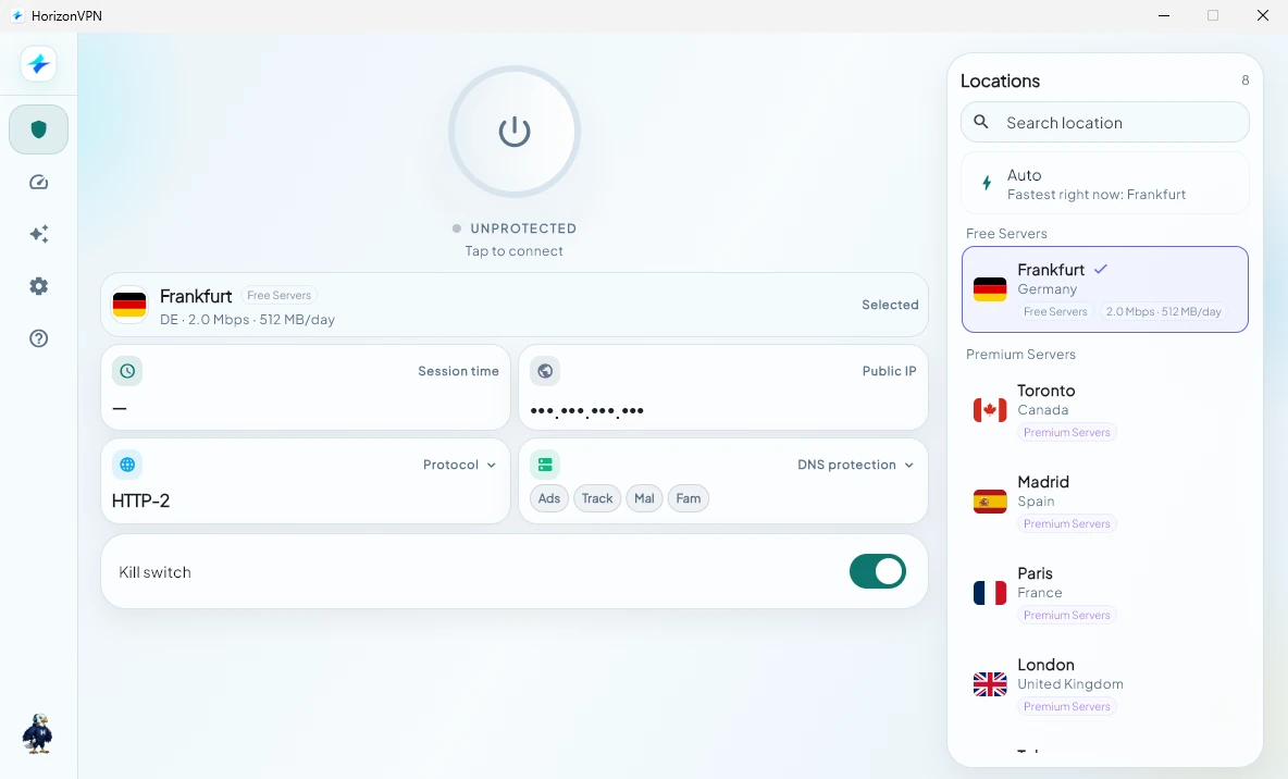 تطبيق HorizonVPN يعمل على ويندوز 11